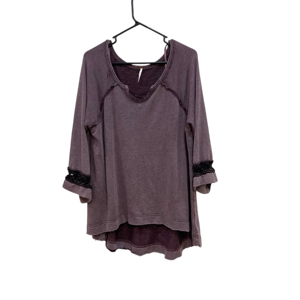Free People Purple Flutter Sleeve Asymmetrical Blouse